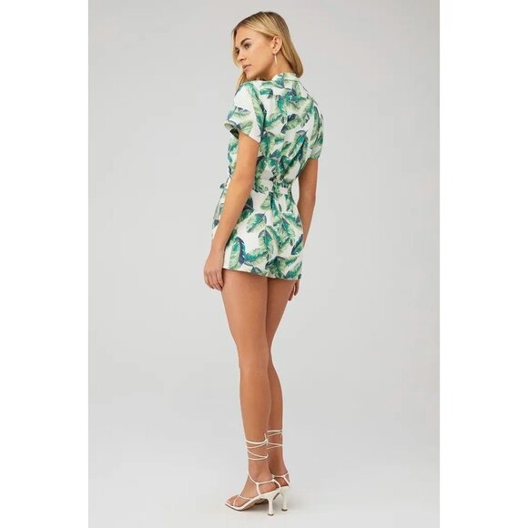 Amanda Uprichard Womens Tropical Leaf Print Micki Linen Blend Romper Size M NWT - Picture 3 of 8